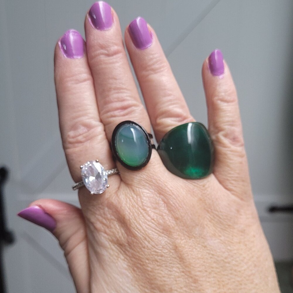 Green Banded Agate Stone Ring on Black Bezel Setting NWT Handmade